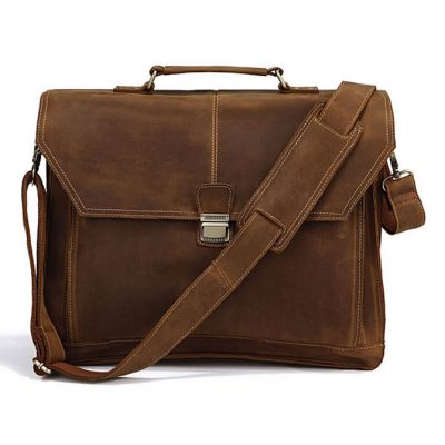 Large Vintage Handmade Leather Messenger / Briefcase / Travel Bag