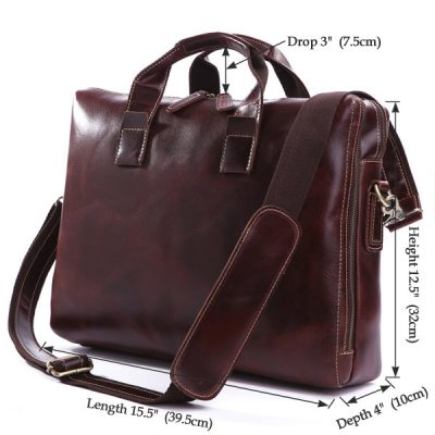Vintage Leather Messenger Bag in Brown with Adjustable Shoulder Strap