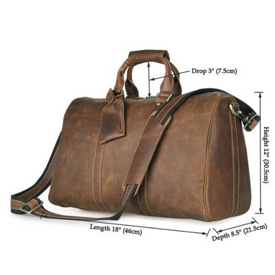 Brown Leather Duffle Bag weekend Bag-Size