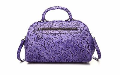 Purple embossed leather handbag-Back