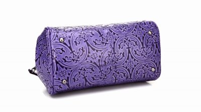 Purple embossed leather handbag-Bottom