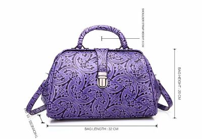 Purple embossed leather handbag-Size