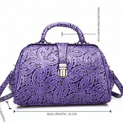 Purple embossed leather handbag-Size