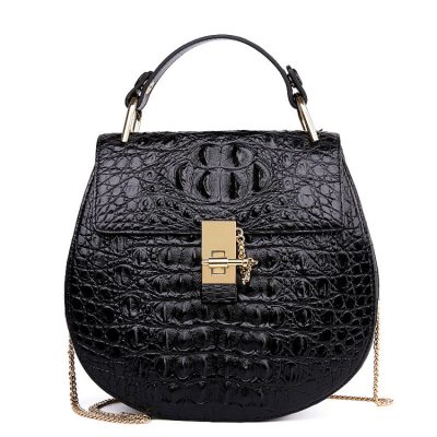 Crocodile Evening Handbag, Crocodile Wrist Bag-Black