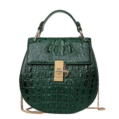 Crocodile Evening Handbag, Crocodile Wrist Bag-Green