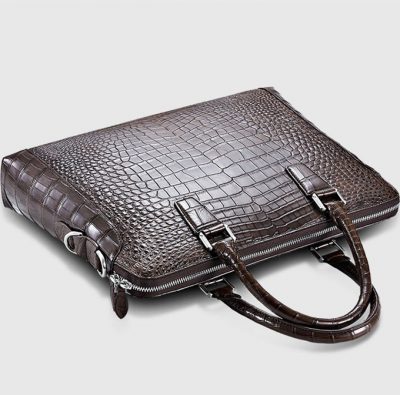 Luxury Crocodile Briefcase, Luxury Crocodile Laptop Bag for Men-Brown-Top