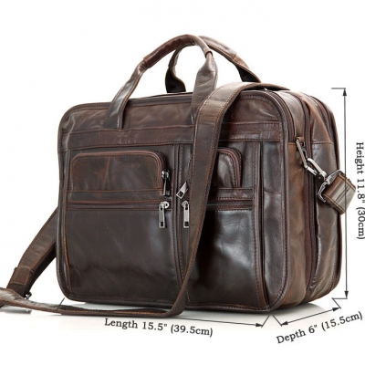 Genuine Vintage Leather Men's Chocolate Briefcase Messenger Laptop Bag-Size
