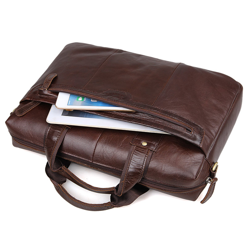 Vintage Leather Briefcase Laptop Messenger Bag with Removable Shoulder Strap