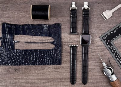 Genuine Alligator & Crocodile leather Apple Watch Bands Straps-Black-Display