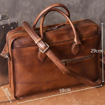 Luxury Vintage Leather Briefcase Shoulder Laptop Business Bag for Men-Brown-Size