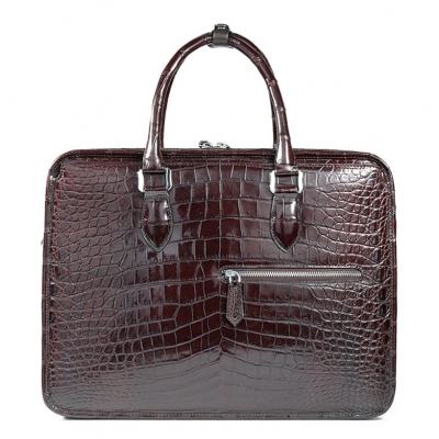 Genuine Alligator Leather Briefcase Laptop Bag Shoulder Bag-Brown
