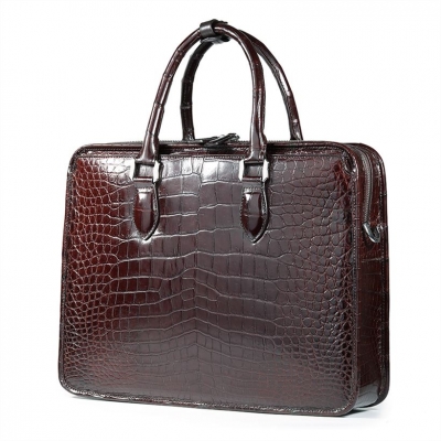 Genuine Alligator Leather Briefcase Laptop Bag Shoulder Bag-Brown-Back